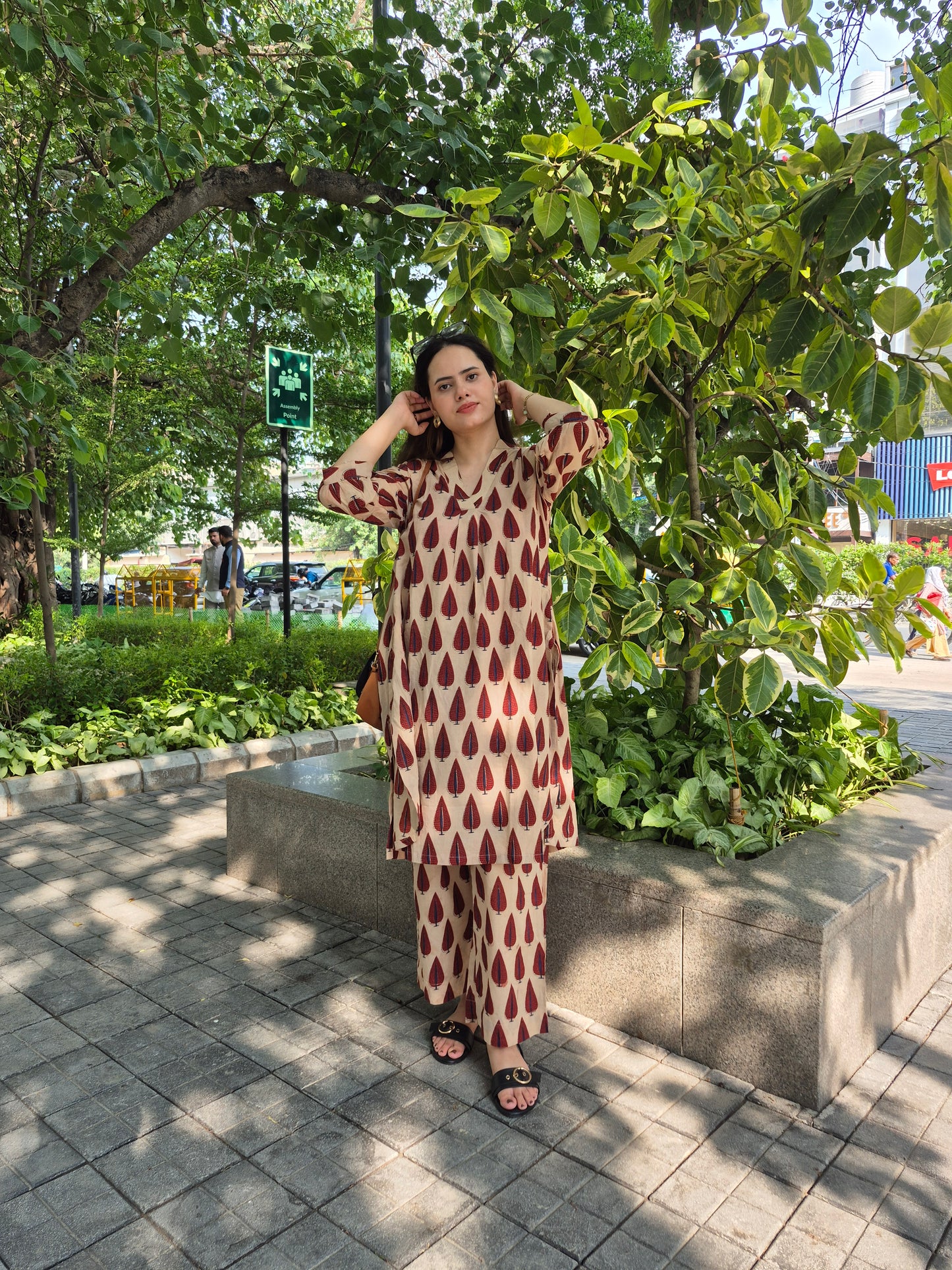 Rust Leaf Print Cotton Ensemble