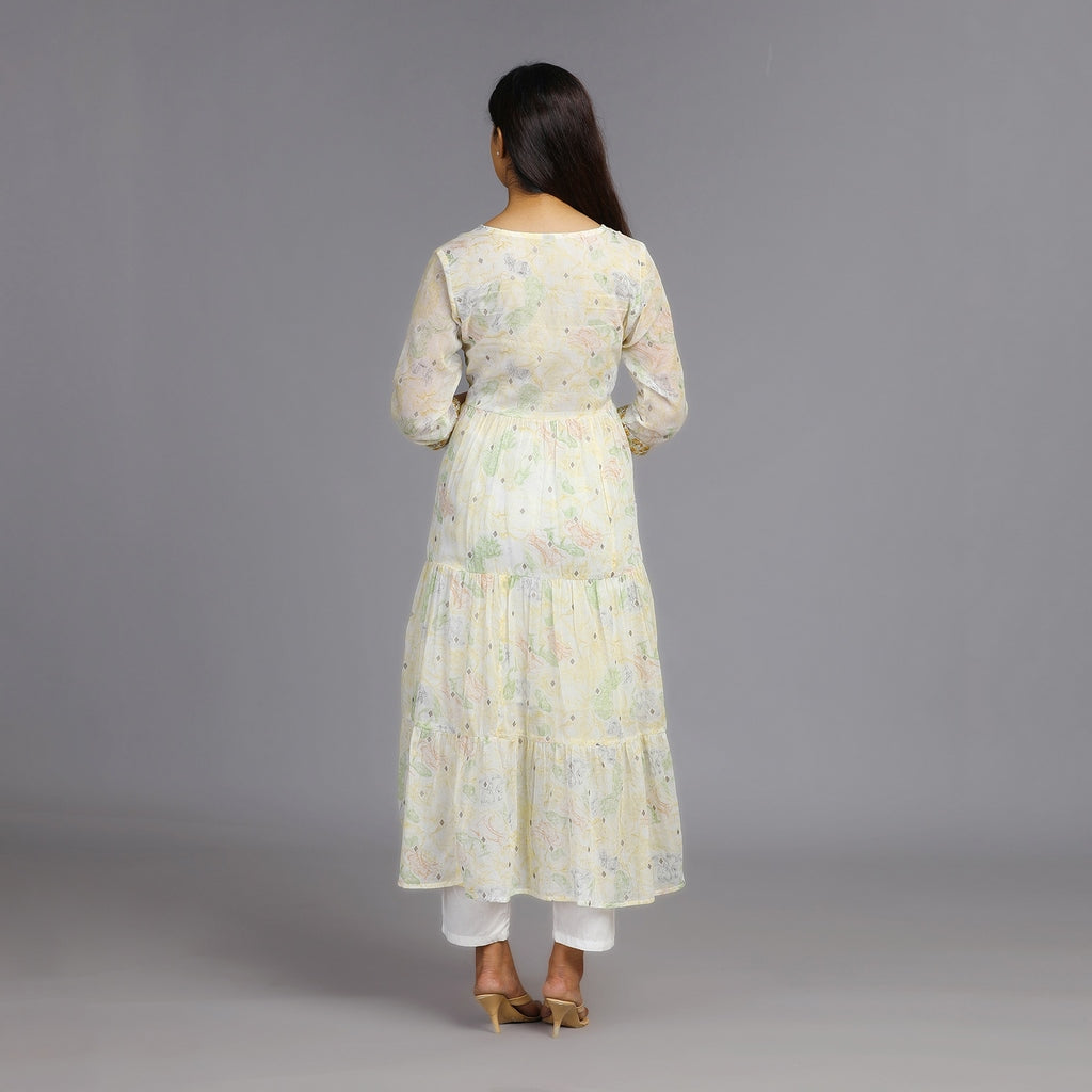 White, Brown & Green Mul Cotton Suit Set – 3pc - Aavarana by Karnika