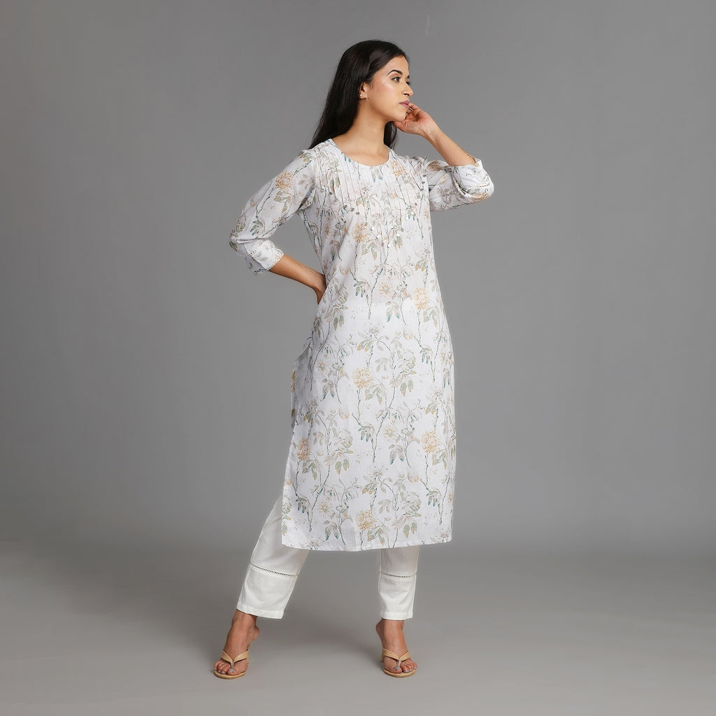 White Linen Cotton Suit Set – 3pc - Aavarana by Karnika