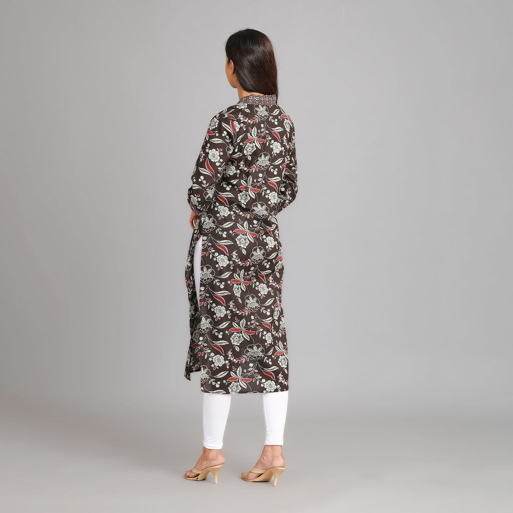 Black Cotton V-Neck Kurta – 1pc - Aavarana by Karnika