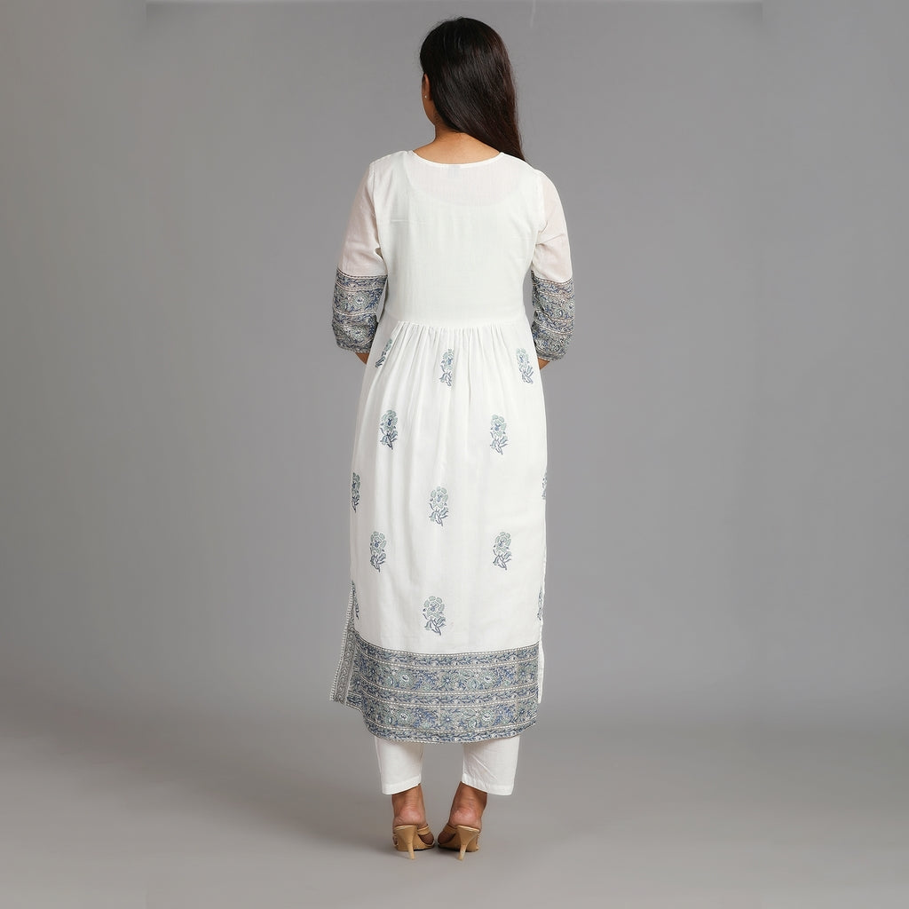 White & Blue Mul Cotton Naira Suit Set– 3pc - Aavarana by Karnika