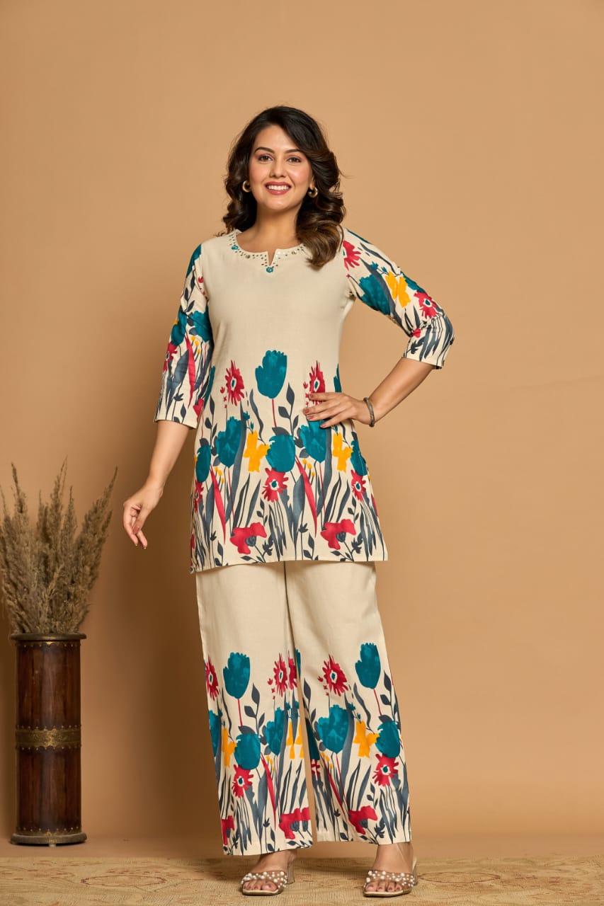 Ivory Bloom Printed Cotton Co-Ord Set