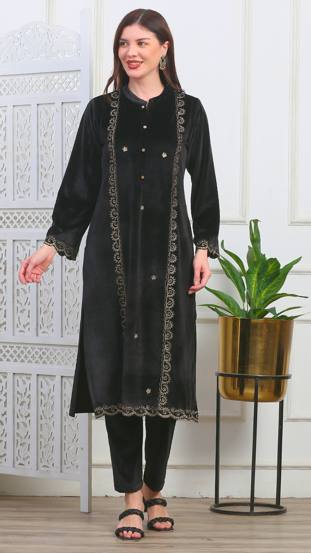 Noor Black Velvet Zari Embroidery Suit