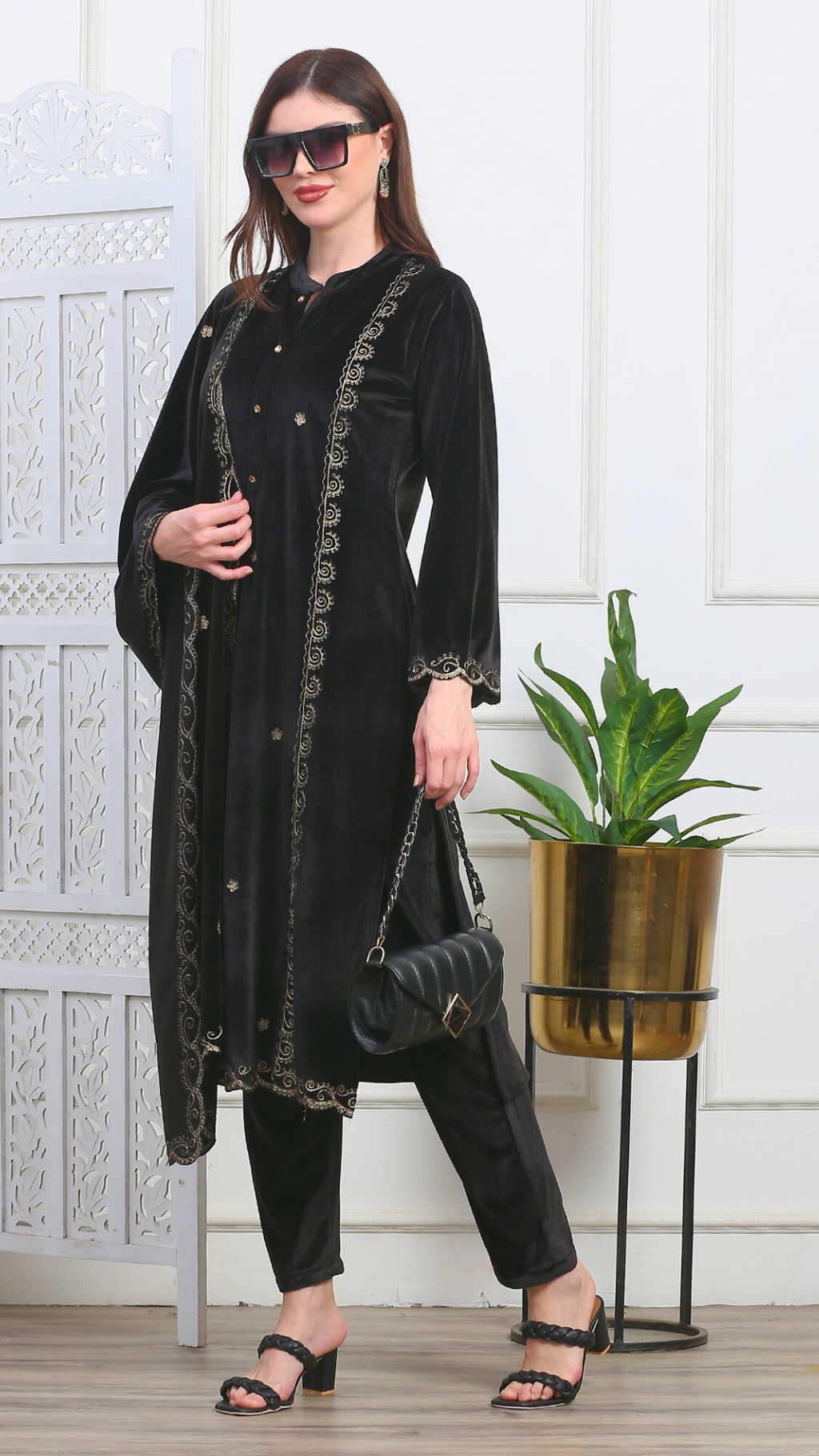 Noor Black Velvet Zari Embroidery Suit