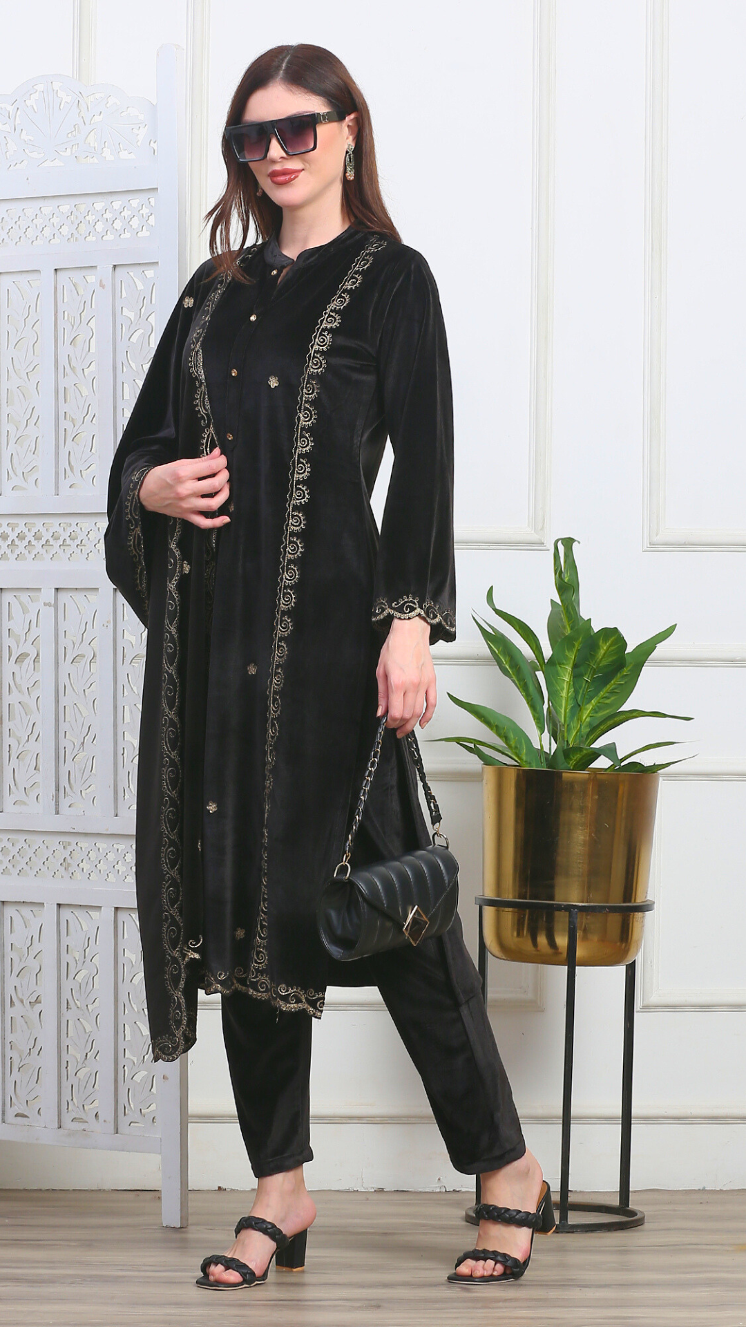 Noor Black Velvet Zari Embroidery Suit