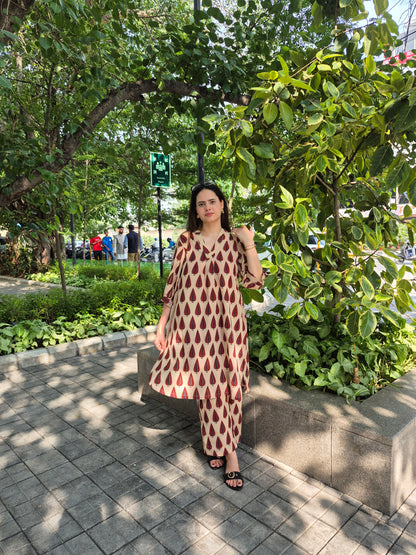 Rust Leaf Print Cotton Ensemble