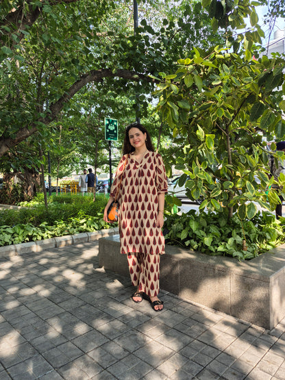 Rust Leaf Print Cotton Ensemble
