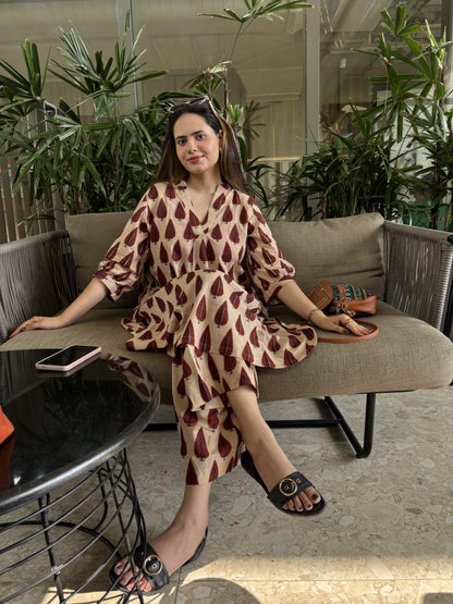 Rust Leaf Print Cotton Ensemble