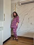 Purple Leaf Print Coord Set with Afghani Pants