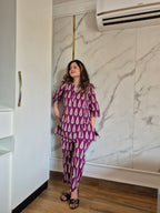 Purple Leaf Print Coord Set with Afghani Pants