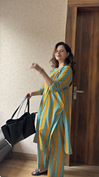 Blue & Mustard Stripe Coord Set with Kurta and Pants