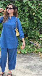 Solid Navy Blue Coord Set with Relaxed Kurta & Pants