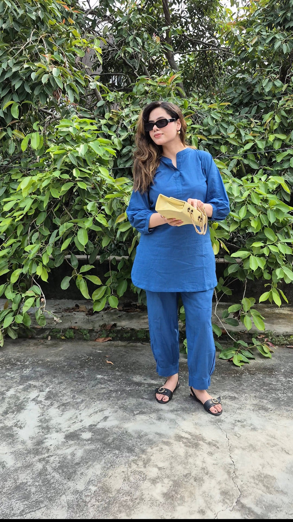 Solid Navy Blue Coord Set with Relaxed Kurta & Pants