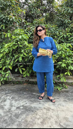 Solid Navy Blue Coord Set with Relaxed Kurta & Pants