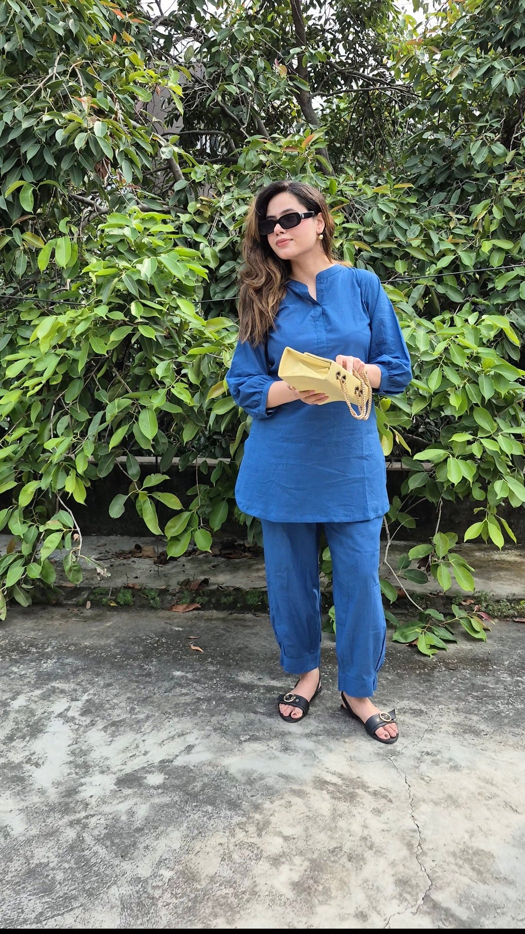 Solid Navy Blue Coord Set with Relaxed Kurta & Pants