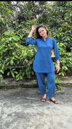 Solid Navy Blue Coord Set with Relaxed Kurta & Pants