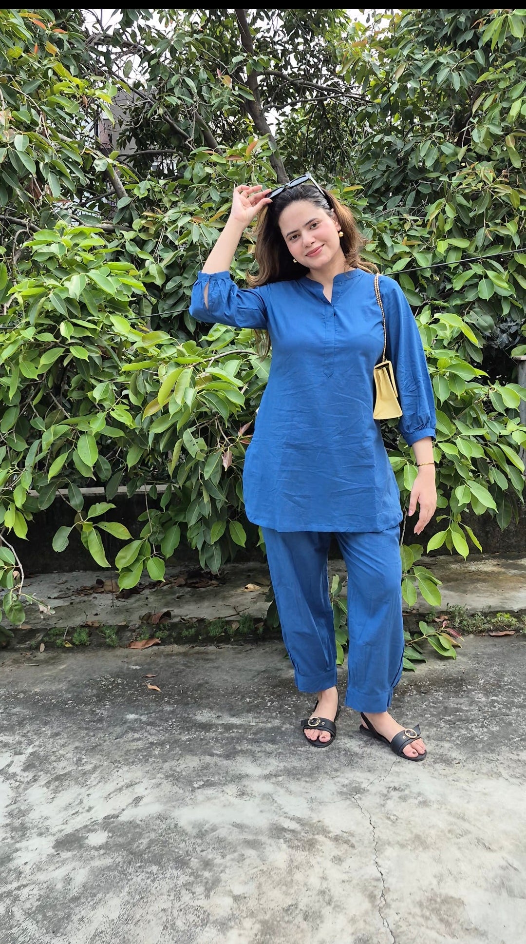 Solid Navy Blue Coord Set with Relaxed Kurta & Pants
