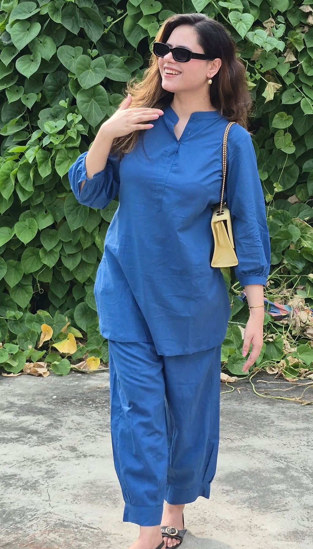 Solid Navy Blue Coord Set with Relaxed Kurta & Pants