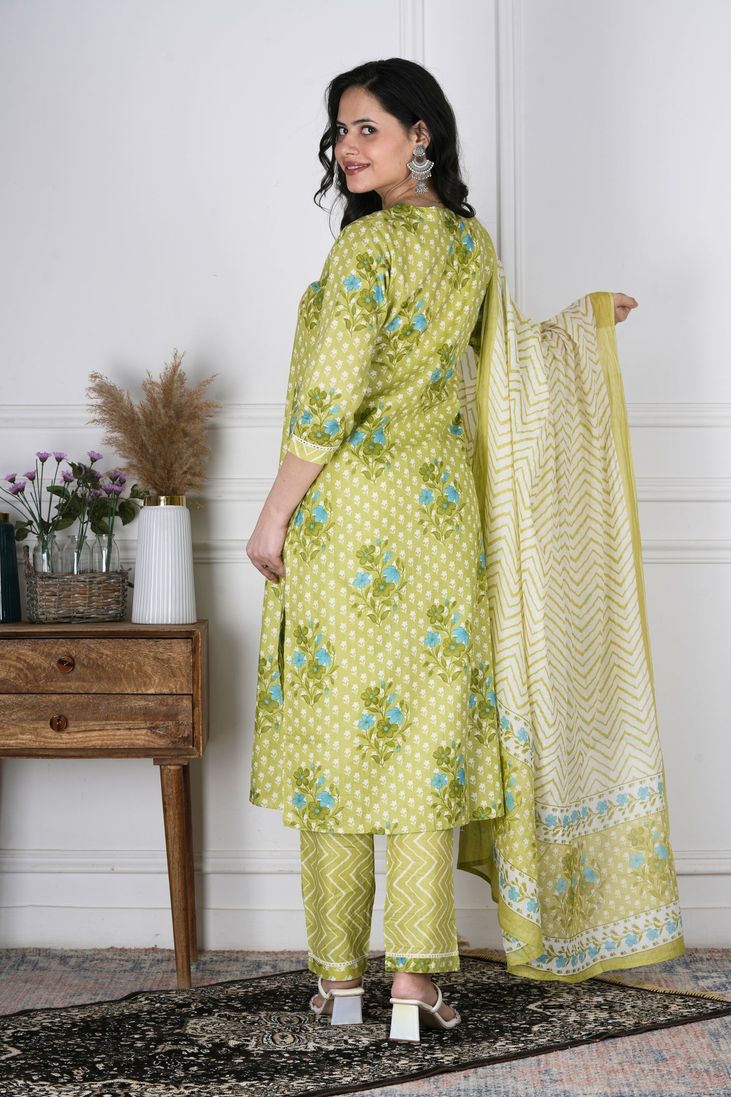 Brahmi Pista Green Cotton Suit Set - Aavarana by Karnika