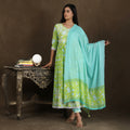 Neerja Light Green Cotton Angarkha Style All-Over Embroidery Suit Set – 3pc - Aavarana by Karnika