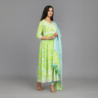 Neerja Light Green Cotton Angarkha Style All-Over Embroidery Suit Set – 3pc - Aavarana by Karnika