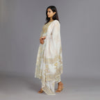 White, Brown & Green Mul Cotton Suit Set – 3pc - Aavarana by Karnika