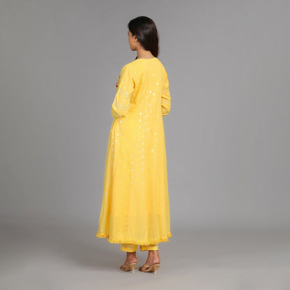 Agni Sunshine Yellow Cotton Anarkali Gotapatti Heavy Work Suit Set – 3pc - Aavarana by Karnika