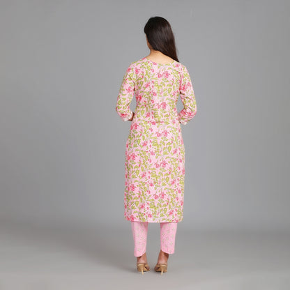 Light Pink Cotton Straight Suit Set with Gotapatti Work on Neckline – 3pc - Aavarana by Karnika