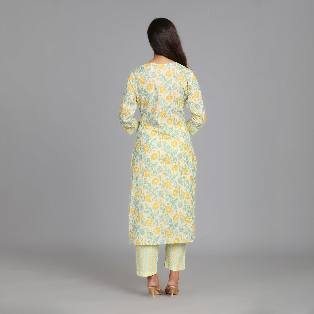 Off-White, Sea Green & Sunny Yellow Suit Set – 3pc - Aavarana by Karnika