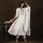 White Cotton Anarkali Gotapatti Heavy Work Suit Set – 3pc - Aavarana by Karnika