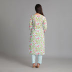 Light blue Cotton Straight Suit Set with Gotapatti Work on Neckline – 3pc - Aavarana by Karnika