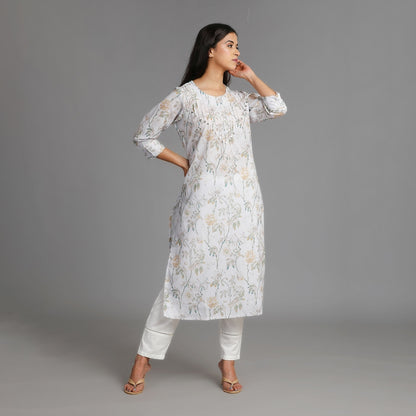 White Linen Cotton Suit Set – 3pc - Aavarana by Karnika