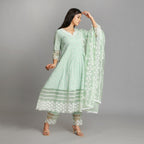 Powder Green Premium Cotton Heavy All Over Embroidery Suit Set – 3pc - Aavarana by Karnika