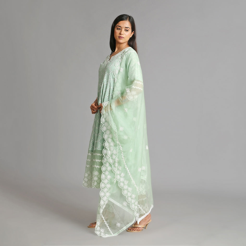 Powder Green Premium Cotton Heavy All Over Embroidery Suit Set – 3pc - Aavarana by Karnika
