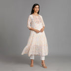 White & Orange Mul Cotton Suit Set – 3pc - Aavarana by Karnika