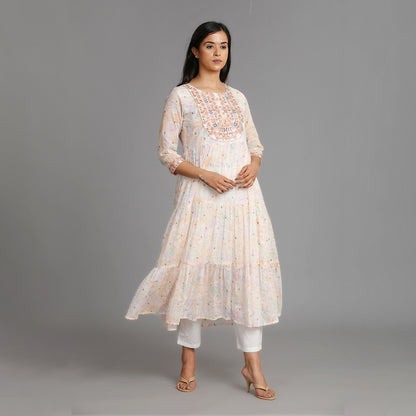 White & Orange Mul Cotton Suit Set – 3pc - Aavarana by Karnika