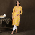 Yellow Cotton V-Neck Kurta – 1pc - Aavarana by Karnika
