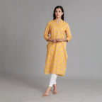 Yellow Cotton V-Neck Kurta – 1pc - Aavarana by Karnika