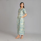 Powder Blue & Gold Muslin Jumpsuit – 1pc - Aavarana by Karnika