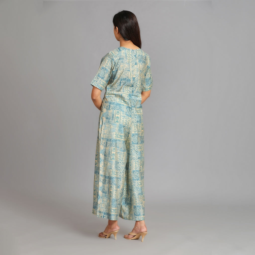 Powder Blue & Gold Muslin Jumpsuit – 1pc - Aavarana by Karnika