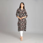 Black Cotton V-Neck Kurta – 1pc - Aavarana by Karnika