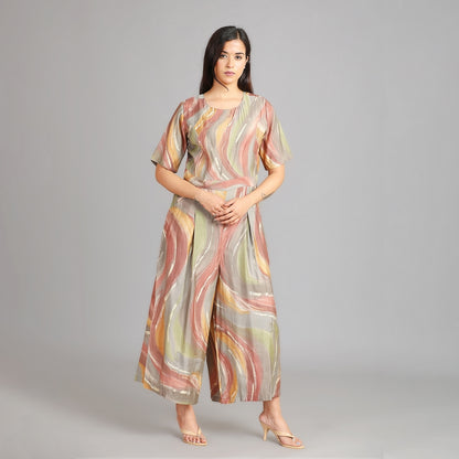 Multicolour Muslin Jumpsuit with Gold Detailing – 1pc - Aavarana by Karnika