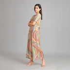 Multicolour Muslin Jumpsuit with Gold Detailing – 1pc - Aavarana by Karnika