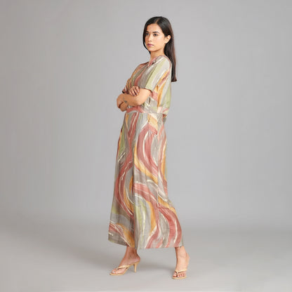 Multicolour Muslin Jumpsuit with Gold Detailing – 1pc - Aavarana by Karnika