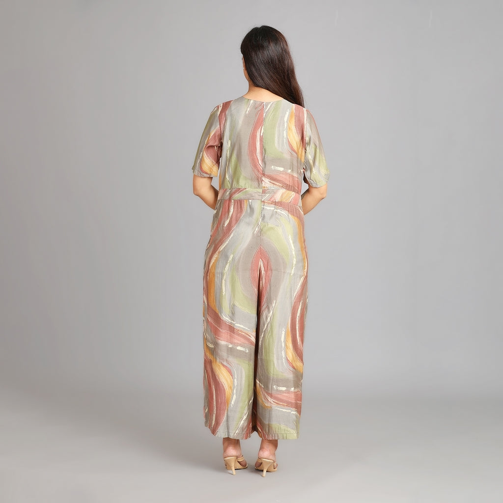 Multicolour Muslin Jumpsuit with Gold Detailing – 1pc - Aavarana by Karnika