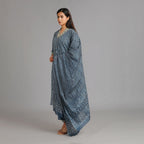 Indigo & Gold Cotton V-Neck Afghani Suit Set – 3pc - Aavarana by Karnika