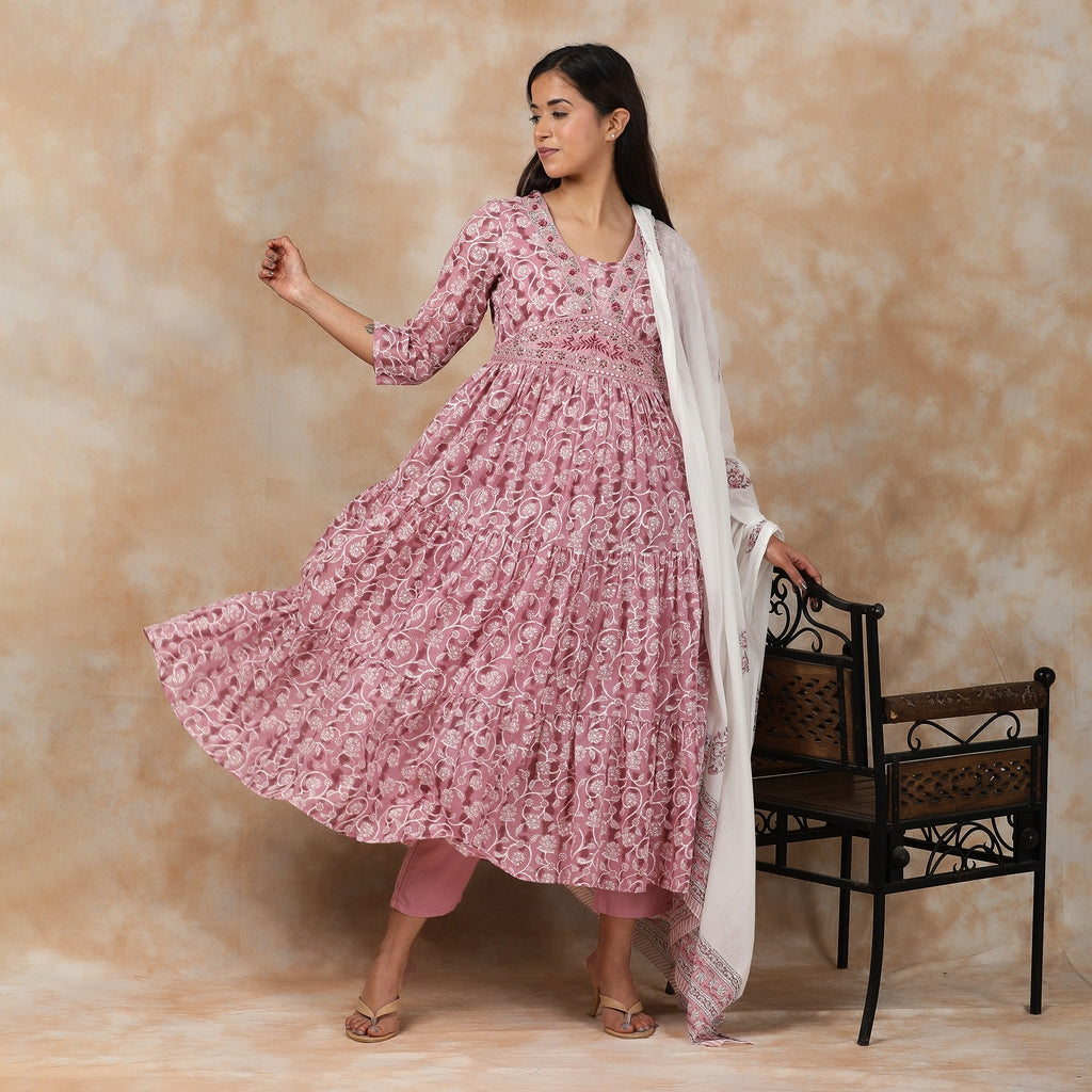 Lilac Premium Cotton Alia Suit Set with Mirror Work – 3pc - Aavarana by Karnika