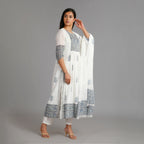 White & Blue Mul Cotton Naira Suit Set– 3pc - Aavarana by Karnika