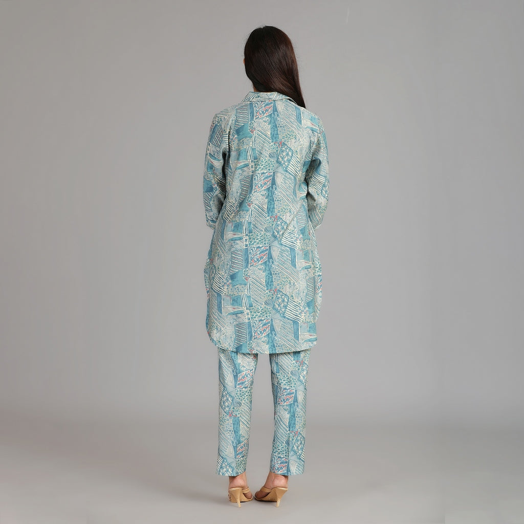 Powder Blue & Gold Muslin Co-ord Set – 2pc - Aavarana by Karnika