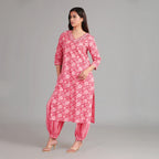 Red, Pink & Gold Cotton Afghani Suit Set– 3pc - Aavarana by Karnika
